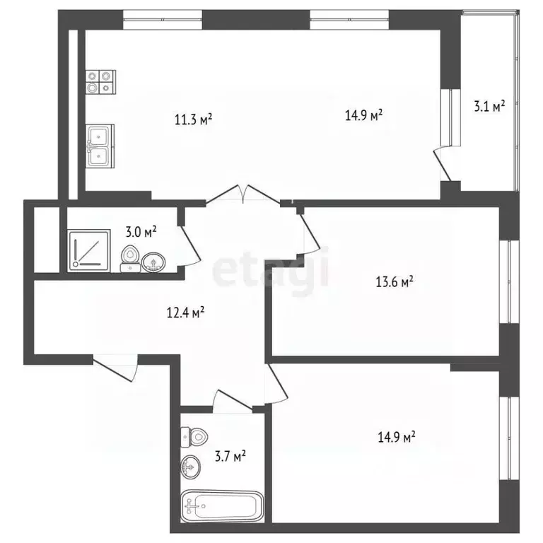 3-к кв. Московская область, Котельники ул. Сосновая, 1к3 (73.6 м) - Фото 2