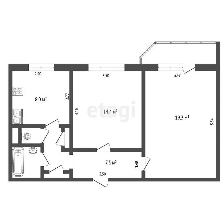 2-комнатная квартира: Орёл, 3-я Курская улица, 52 (54 м) - Фото 1