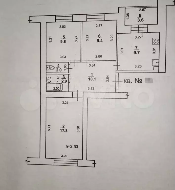 3-к. квартира, 61,5 м, 4/9 эт. - Фото 0