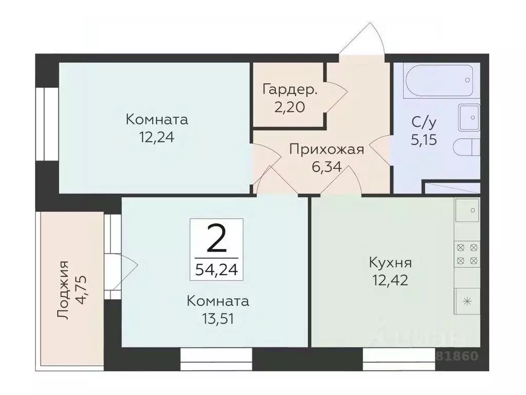 2-к кв. Воронежская область, Воронеж ул. Матросова, 60 (54.24 м) - Фото 0