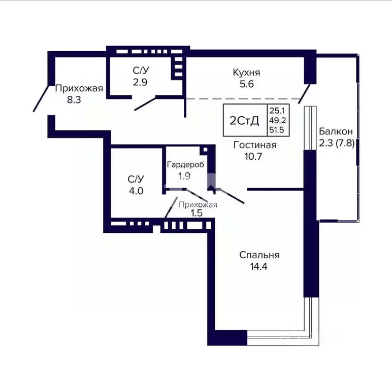 2-к кв. Новосибирская область, Новосибирск ул. Ляпидевского, 1 (51.5 ... - Фото 2