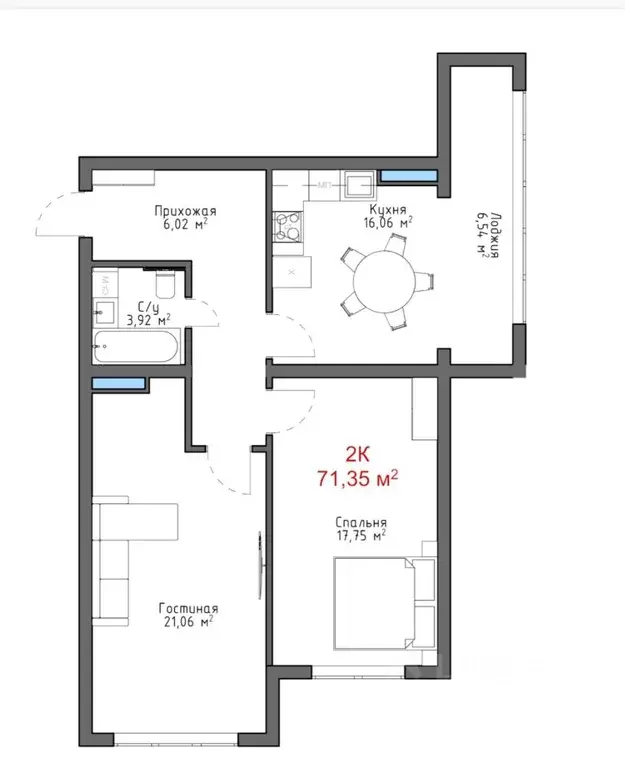 2-к кв. Дагестан, Махачкала ул. Газпромная, 15к4 (71.35 м) - Фото 1