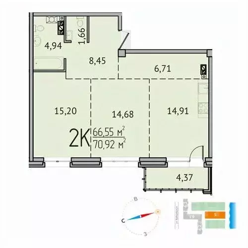 2-к кв. Иркутская область, Иркутск Байкальская ул., 424 (70.68 м) - Фото 0