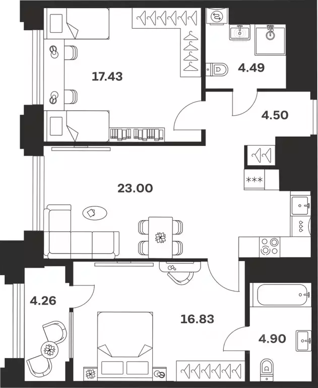 2-к кв. Тульская область, Тула ул. Болотникова, 4 (75.41 м) - Фото 1