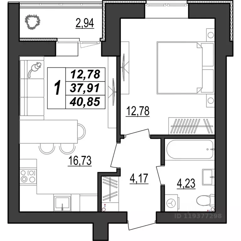 1-к кв. Мордовия, Саранск ул. 1-я Набережная, 56 (40.85 м) - Фото 1
