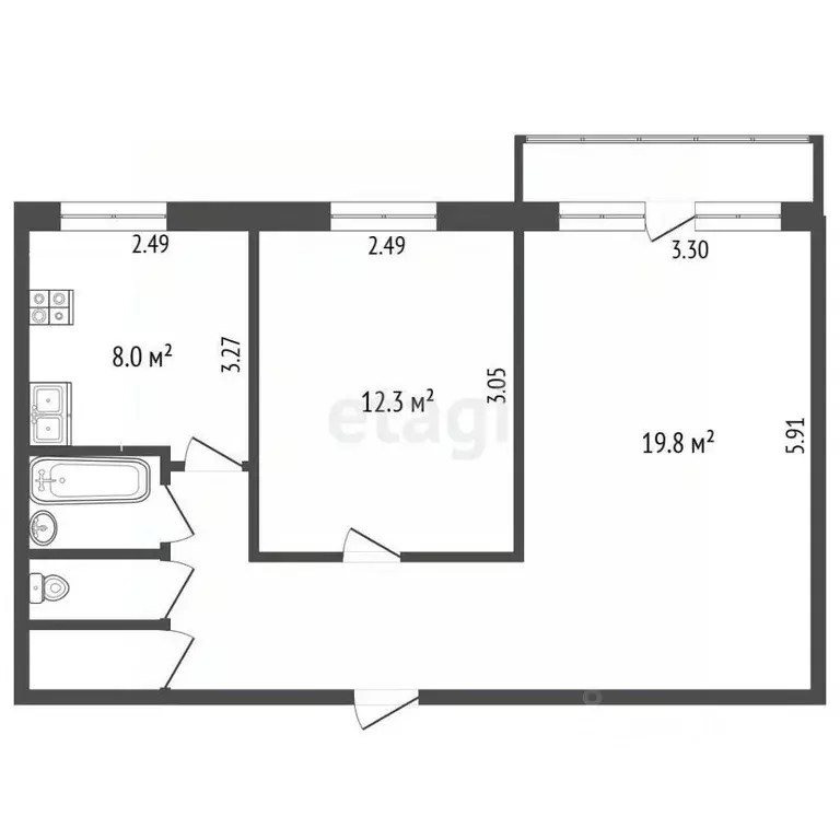 2-к кв. Челябинская область, Челябинск просп. Победы, 298 (47.8 м) - Фото 2
