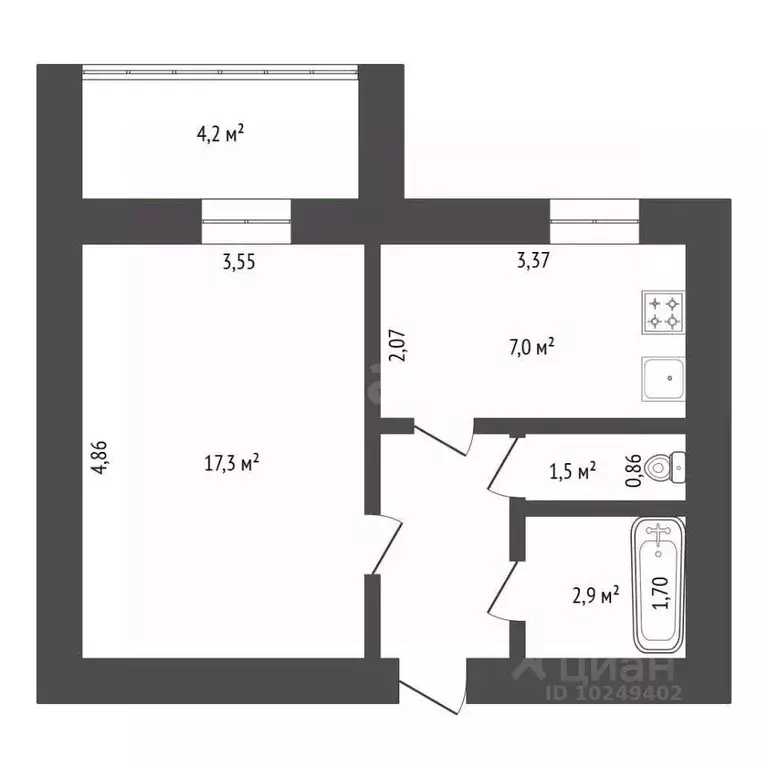 1-к кв. Башкортостан, Уфа Дагестанская ул., 15/1 (32.8 м) - Фото 2