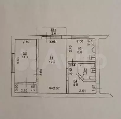 2-к. квартира, 47 м, 4/5 эт. - Фото 0