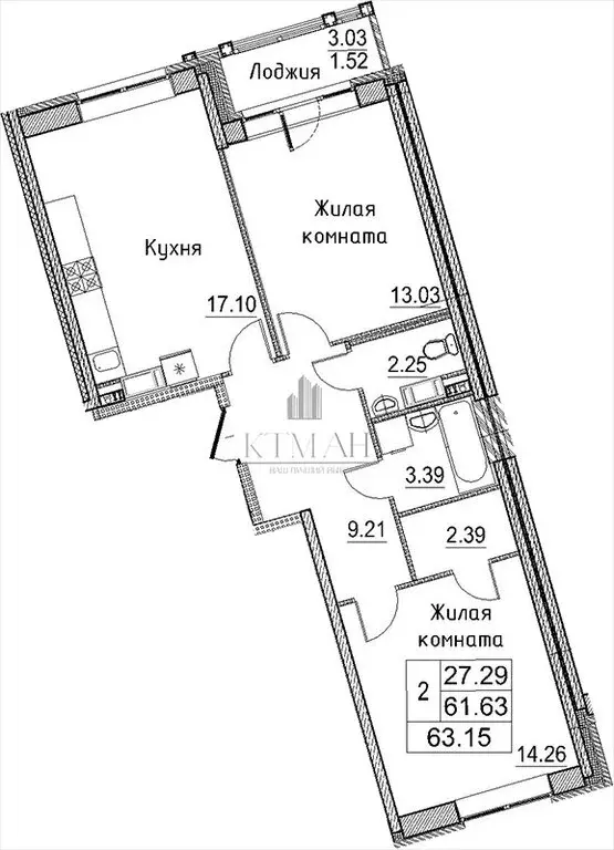 2-комнатная квартира: Санкт-Петербург, Плесецкая улица, 2 (61.63 м) - Фото 0