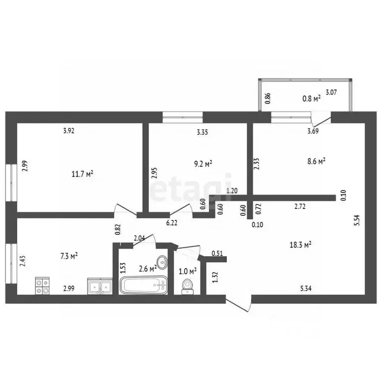 3-к кв. Забайкальский край, Чита ул. Бабушкина, 3 (60.0 м) - Фото 1