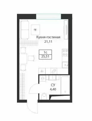 Квартира-студия: Москва, улица Академика Ильюшина, 21с5 (25.51 м) - Фото 0
