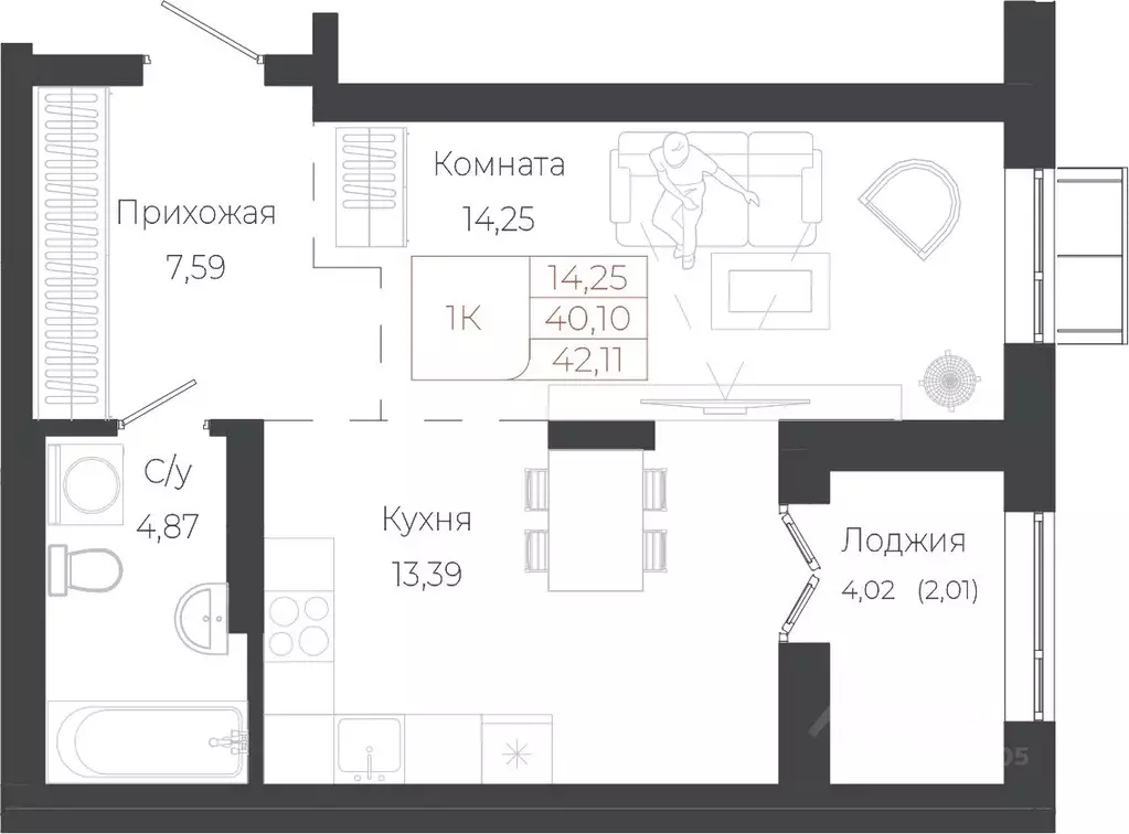 1-к кв. Алтай, Майминский район, с. Майма ул. Энергетиков (42.11 м) - Фото 1