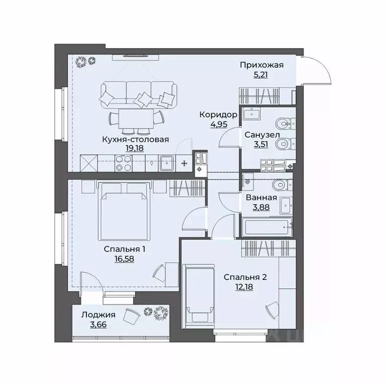 2-к кв. Свердловская область, Екатеринбург ул. Викулова, 41Б (69.15 м) - Фото 0