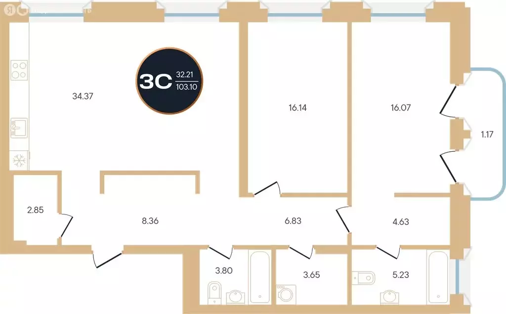 3-комнатная квартира: Уфа, улица Рихарда Зорге, 73/1 (103.1 м) - Фото 0