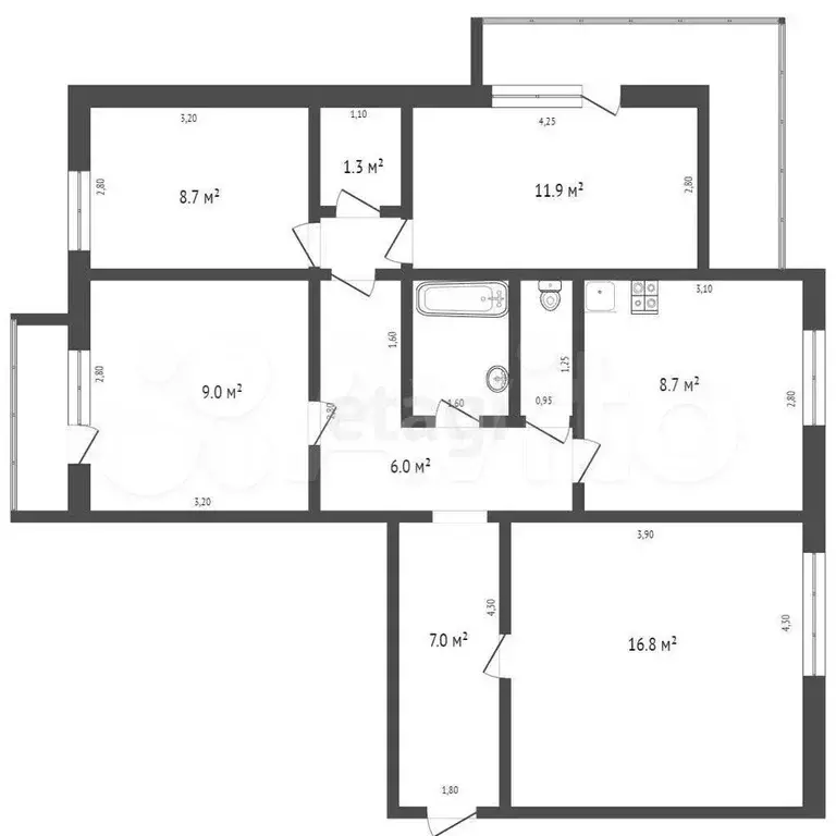 4-к. квартира, 75,4 м, 8/9 эт. - Фото 1