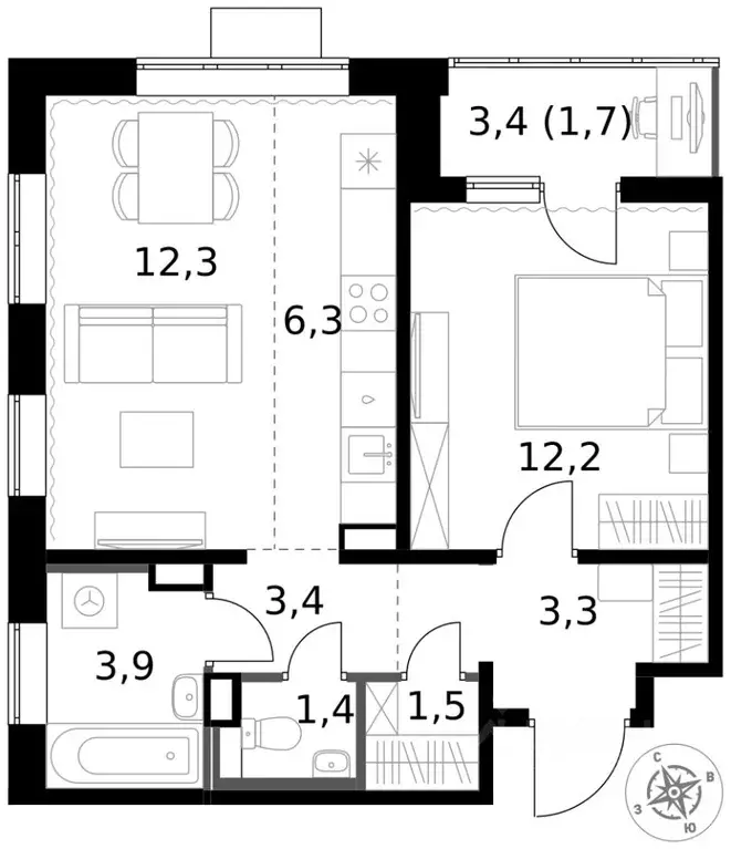 2-к кв. Московская область, Химки Клязьма-Старбеево мкр, Международный ... - Фото 2