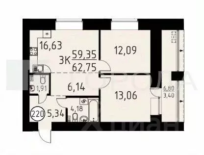 3-к кв. Томская область, Томский район, д. Кисловка, Левобережный мкр ... - Фото 2