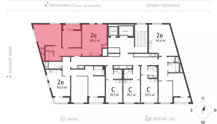 2-к кв. Санкт-Петербург просп. Крузенштерна, 4 (69.8 м) - Фото 1