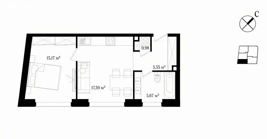 2-комнатная квартира: Москва, улица Щипок, 26с2 (44.5 м) - Фото 0