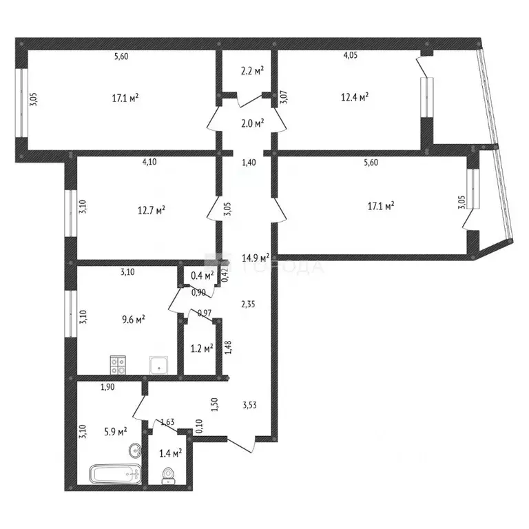 4-к кв. Алтайский край, Барнаул ул. 50 лет СССР, 51 (100.3 м) - Фото 2