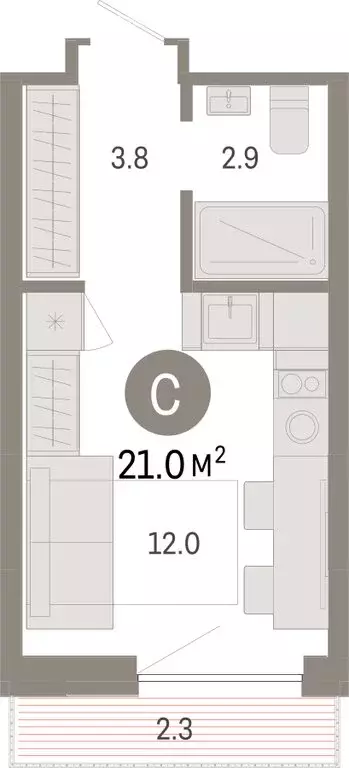 Квартира-студия: Тюмень, микрорайон ДОК, ЖК Октябрьский на Туре (21.03 ... - Фото 2