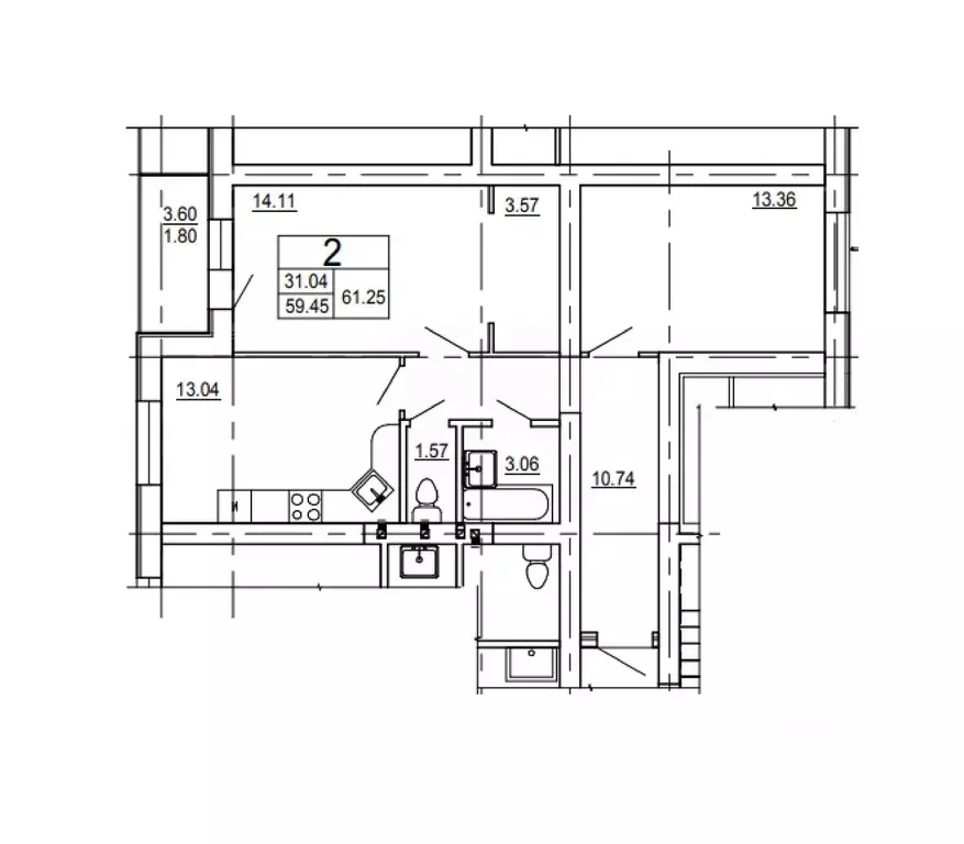 2-к кв. Ленинградская область, Коммунар г. Гатчинский муниципальный ... - Фото 1