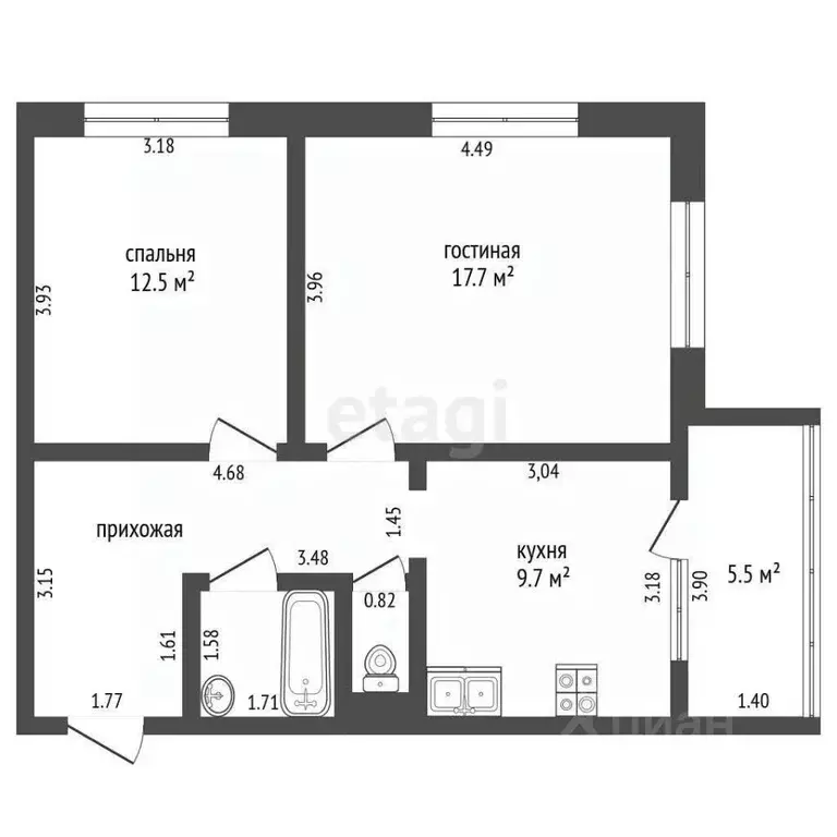 2-к кв. Оренбургская область, Оренбург 1 Мая ул., 61/2 (54.5 м) - Фото 2
