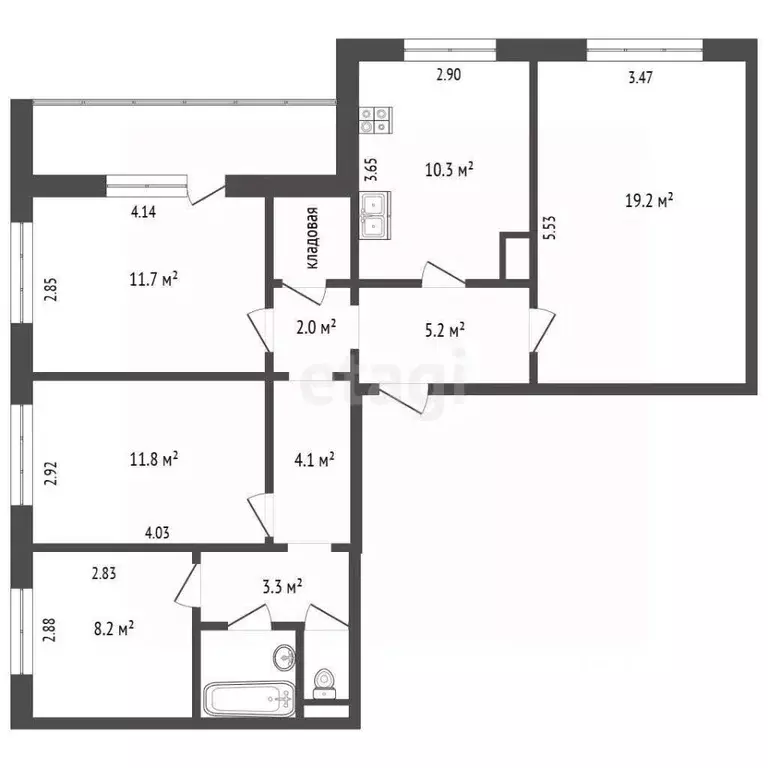 4-к кв. Вологодская область, Вологда Ярославская ул., 17 (81.3 м) - Фото 2