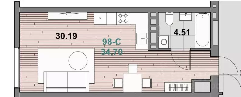 1-к кв. Калининградская область, Зеленоградск  (34.7 м) - Фото 1