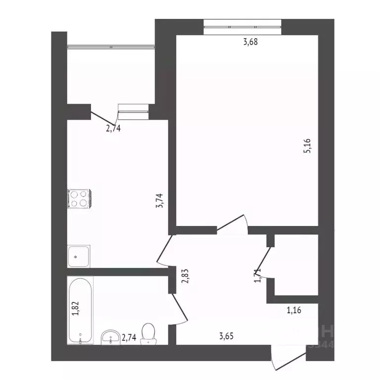 1-к кв. Тюменская область, Тюмень ул. Пермякова, 66 (43.0 м) - Фото 1
