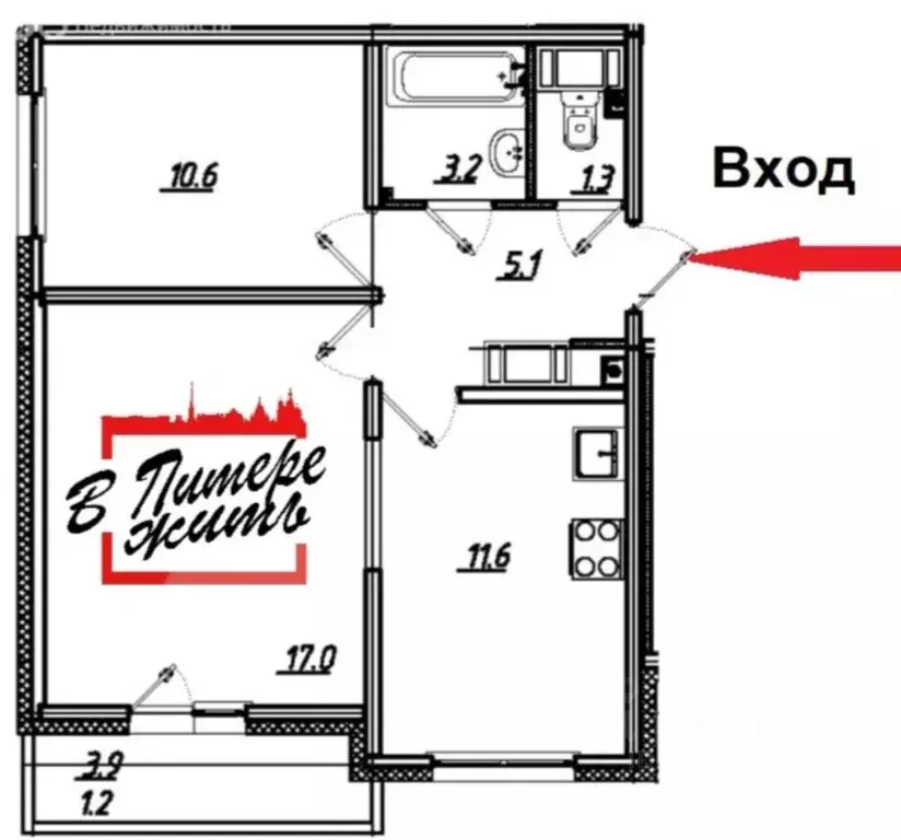 2-к кв. Санкт-Петербург наб. Реки Каменки, 19к1 (49.6 м) - Фото 2