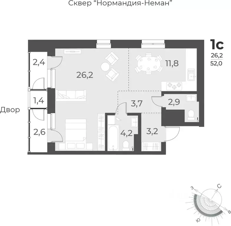 1-к кв. Новосибирская область, Новосибирск ул. Аэропорт, 49/1 (52.0 м) - Фото 0