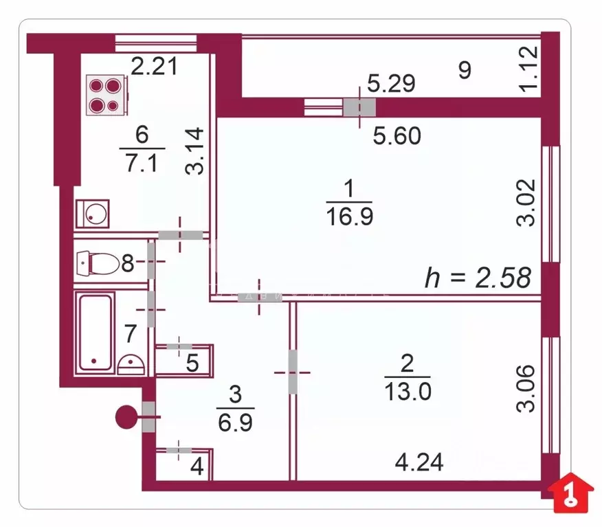 2-к кв. Омская область, Омск ул. Ватутина, 7А (51.3 м) - Фото 2