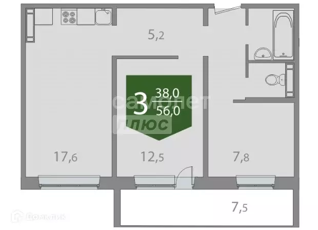 Продаётся 3-к квартира, 56.07 м - Фото 0
