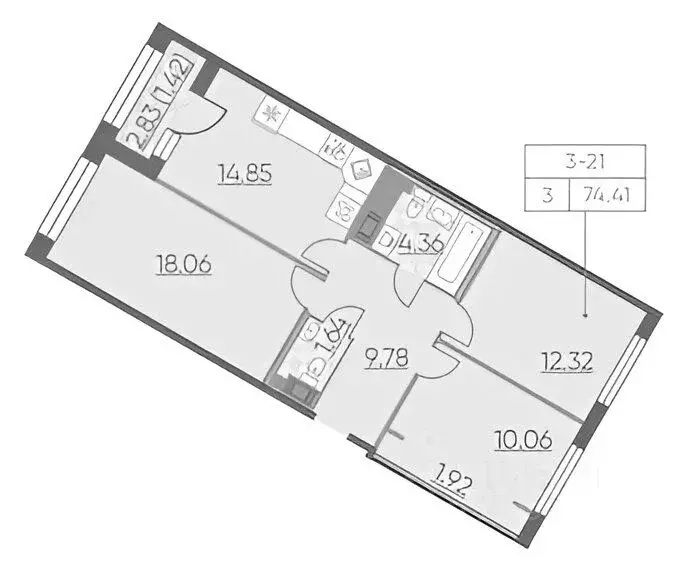 3-к кв. Санкт-Петербург наб. Черной речки, 5 (73.0 м) - Фото 2