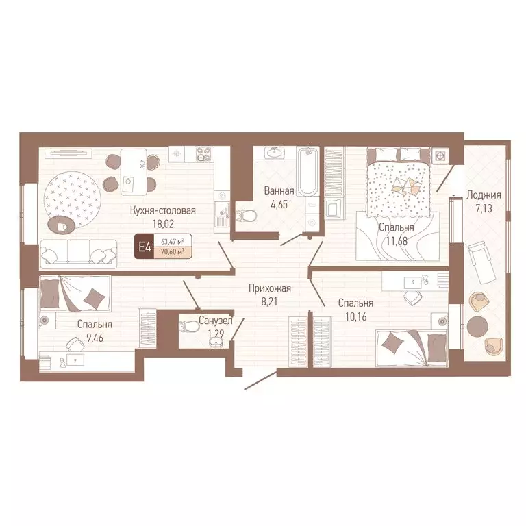 3-комнатная квартира: Тула, 2-й Клинской проезд, 10 (70.6 м) - Фото 1