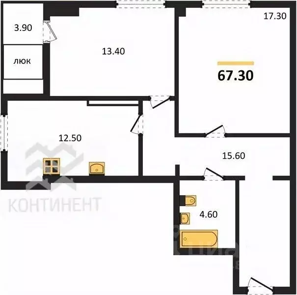 2-к кв. Крым, Симферополь ул. Трубаченко (67.3 м) - Фото 1