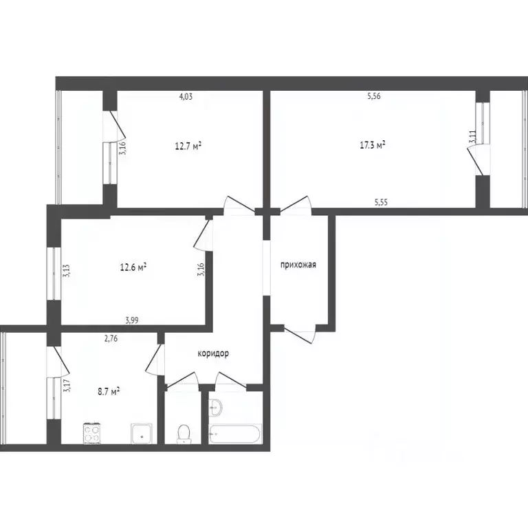 3-к кв. Белгородская область, Белгород ул. Щорса, 49 (76.0 м) - Фото 2