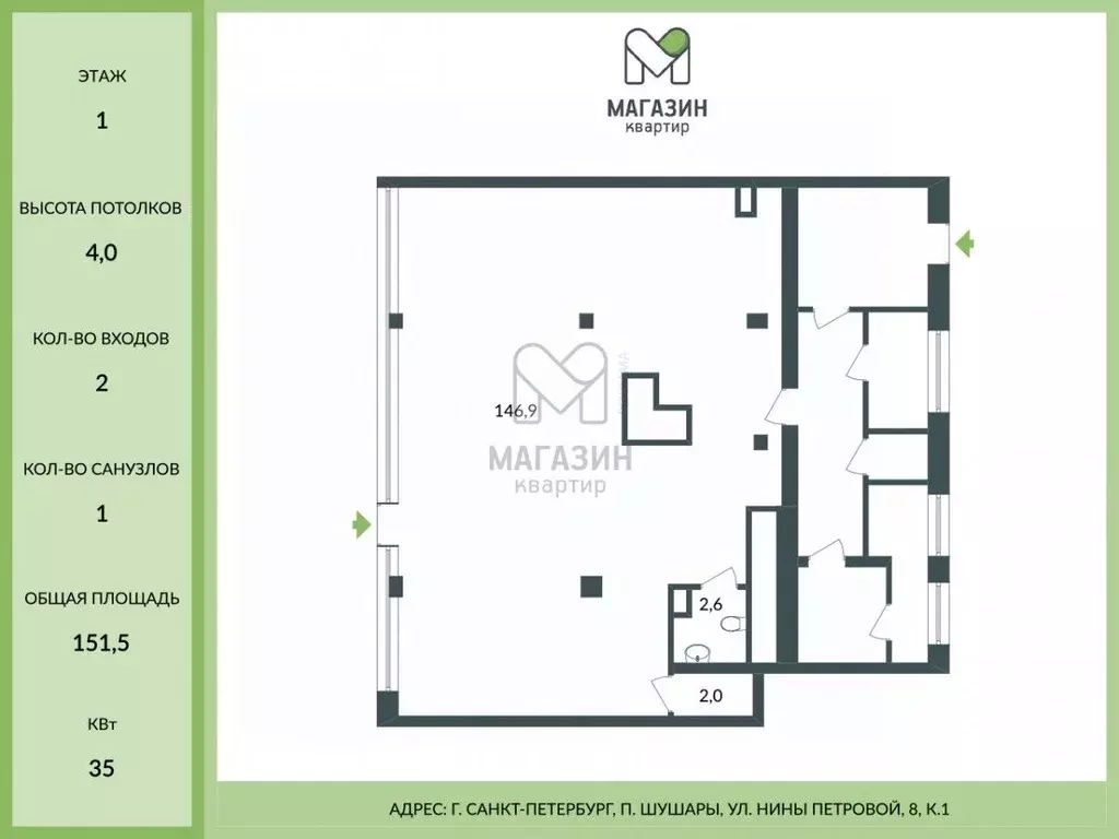 Торговая площадь в Санкт-Петербург пос. Шушары, ул. Нины Петровой, 8к1 ... - Фото 2