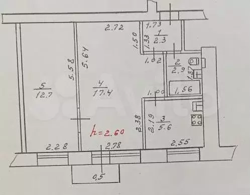 2-к. квартира, 41,4 м, 5/5 эт. - Фото 0
