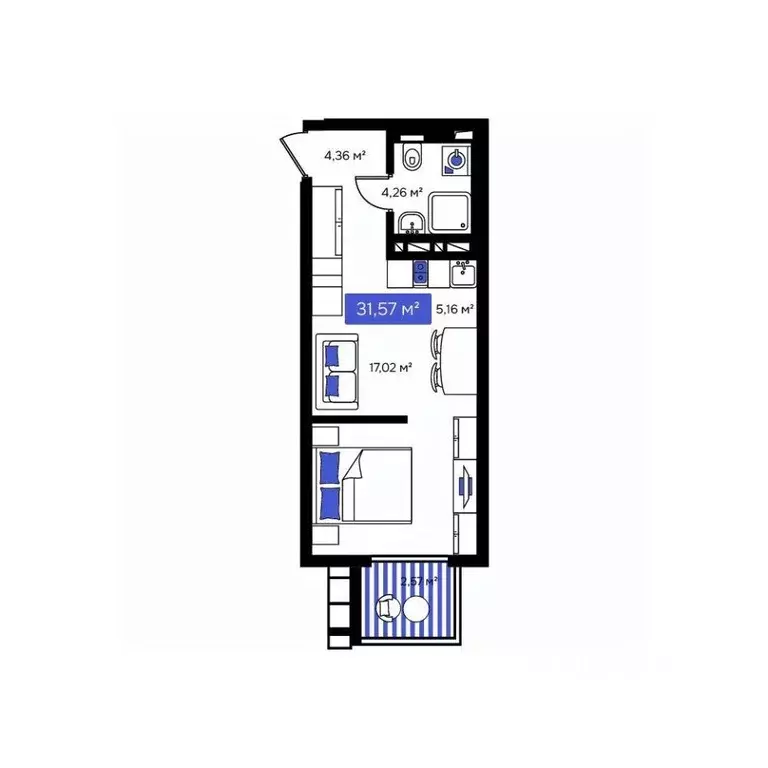 1-к кв. Приморский край, Владивосток Визионер жилой комплекс (31.57 м) - Фото 1