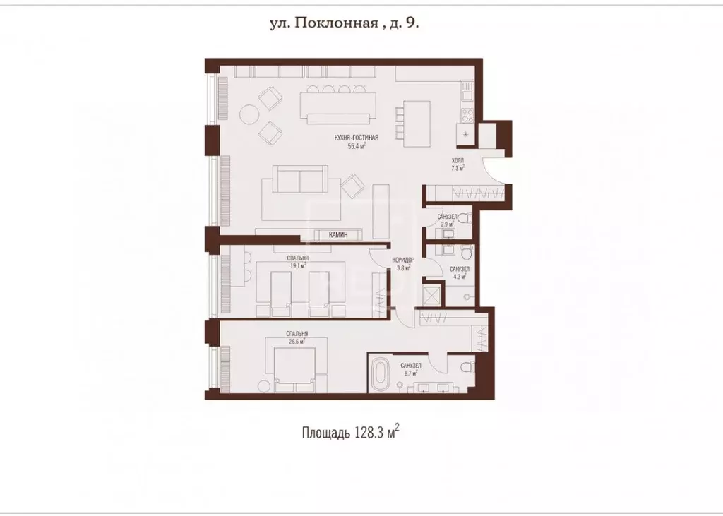 3-к кв. Москва Поклонная ул., 9 (128.2 м) - Фото 2