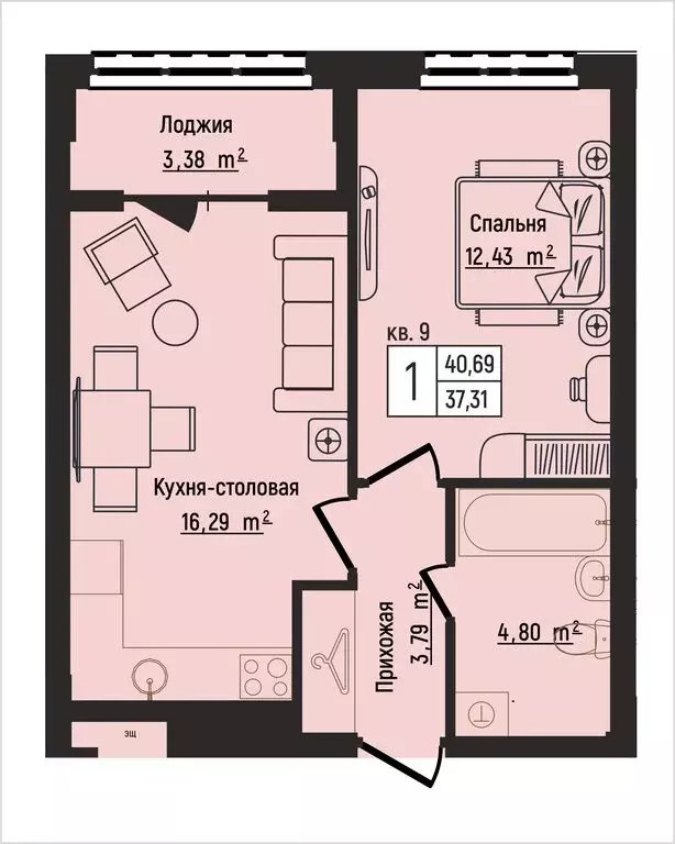 1-комнатная квартира: Нижний Новгород, Литературная улица, 5 (40.69 м) - Фото 1