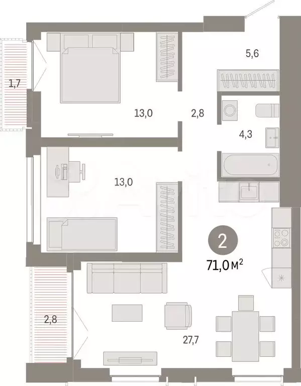 2-к. квартира, 71 м, 10/23 эт. - Фото 1