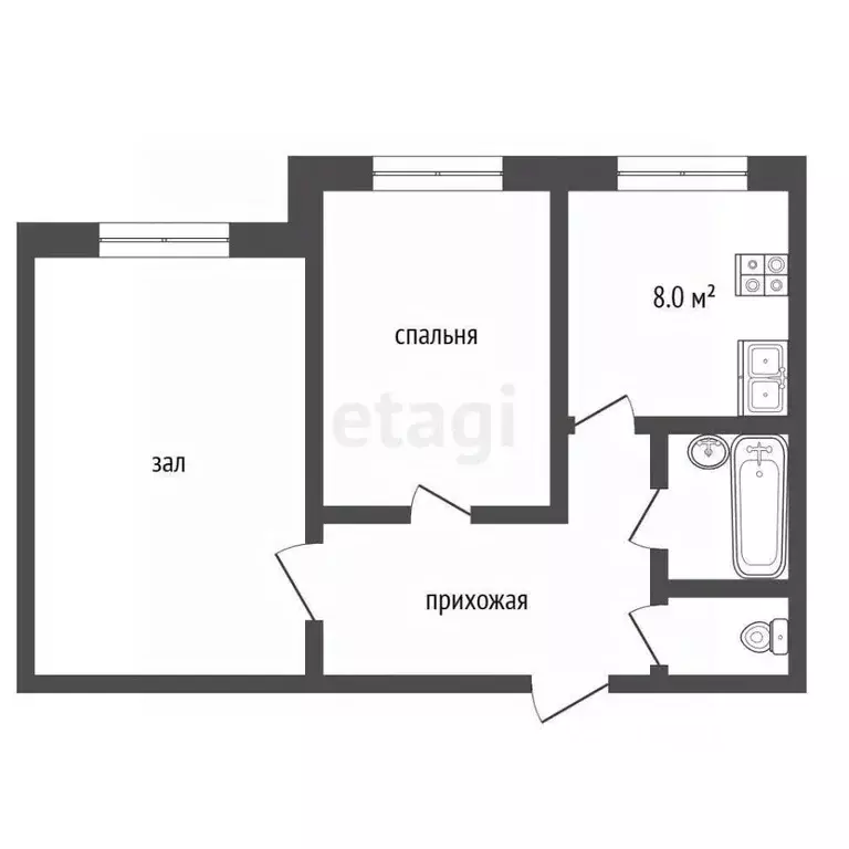 2-к кв. Самарская область, Чапаевск Вокзальная ул., 68 (46.3 м) - Фото 2