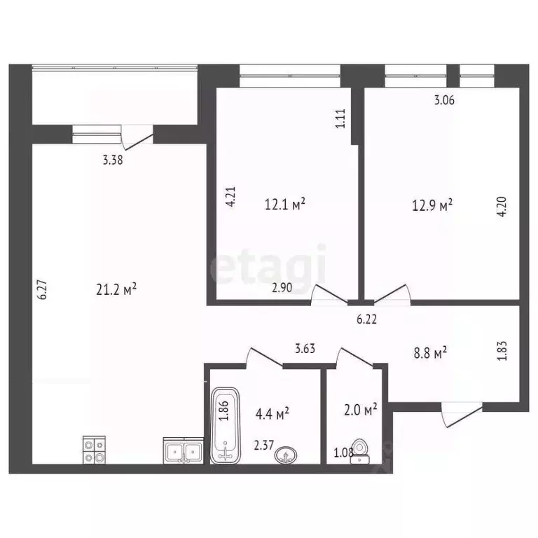 2-к кв. Тюменская область, Тюмень Полевая ул., 117к4 (61.3 м) - Фото 0