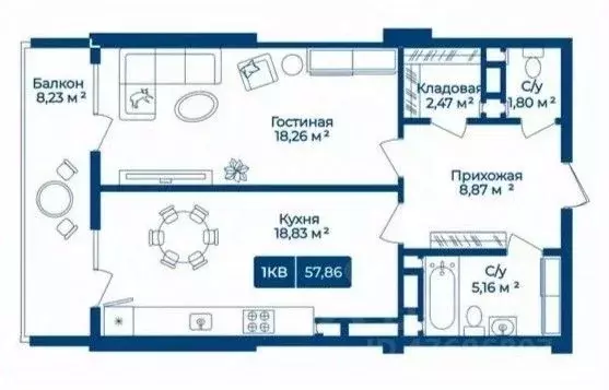 1-к кв. Краснодарский край, Новороссийск просп. Дзержинского, 244к8 ... - Фото 2