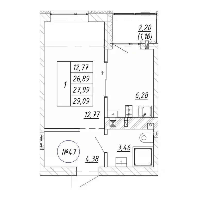 1-к кв. Калининградская область, Зеленоградск  (29.09 м) - Фото 1