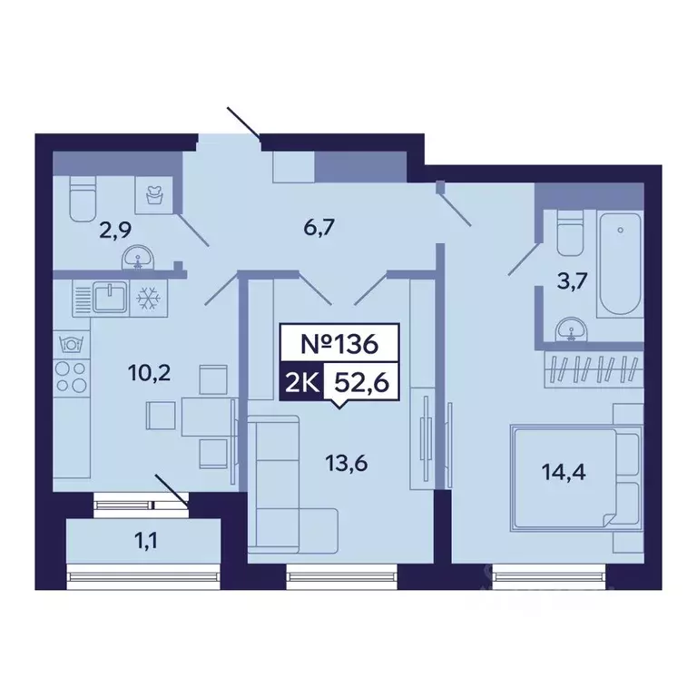 2-к кв. Саха (Якутия), Якутск ул. Новопортовская, 1А/1 (52.6 м) - Фото 1