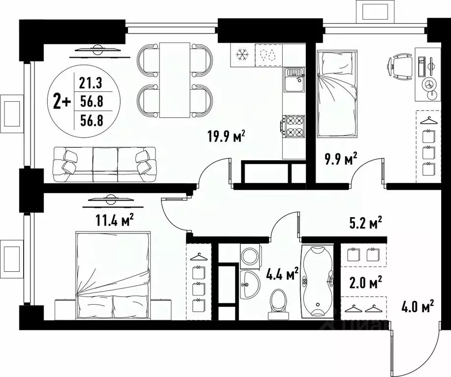 3-к кв. Астраханская область, Астрахань ул. Бэра, 29 (56.8 м) - Фото 2